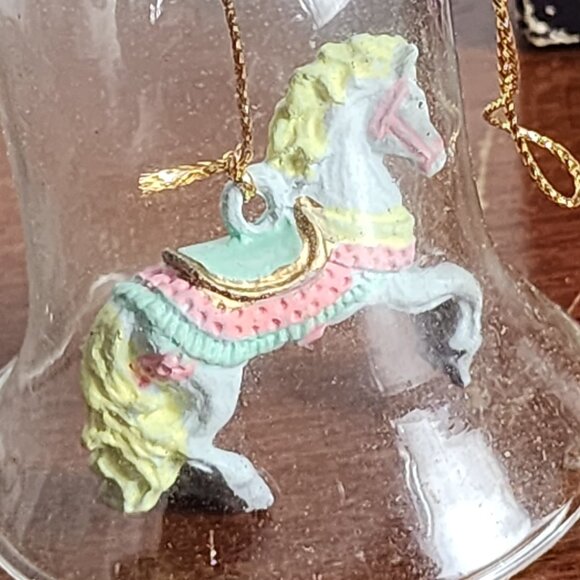 Carrousel Bell Ornaments Sparkling Crystal Bell w/Hand Painted Porcelain Horse - Picture 2 of 16